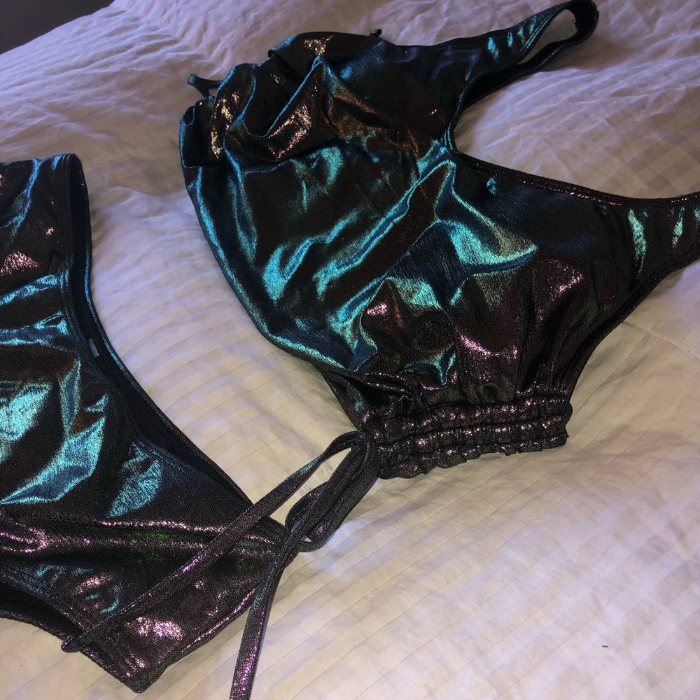 SHEIN Metallic Drawstring Side Bikini - 2x